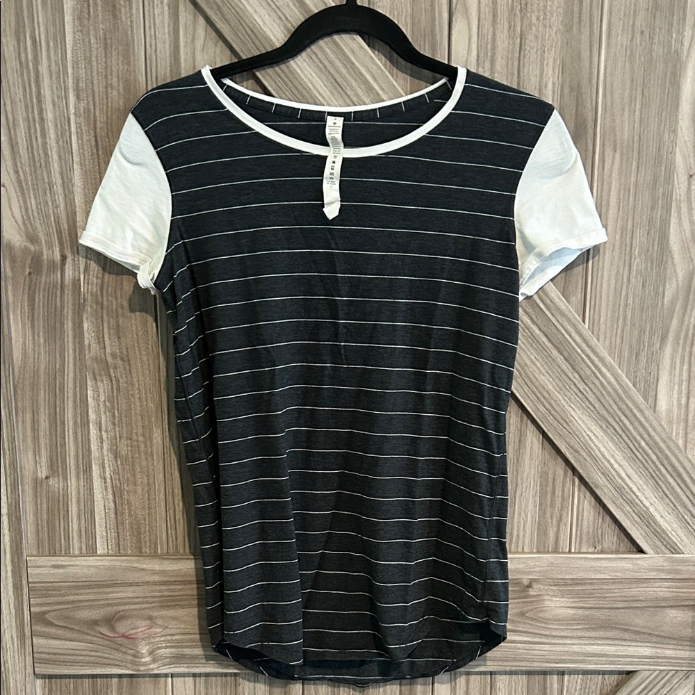 Lululemon Athletica Charcoal and White Striped Tee
